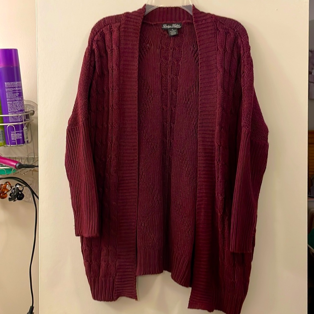 Cable knit cardigan sweater - tunic length